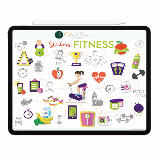 Adesivos Stickers Digital Planejamento Fitness ' Gym, Ginástica, Dieta, Exercício Físico • Planner Digital Caderno Digital • iPad Tablet • GoodNotes Noteshelf