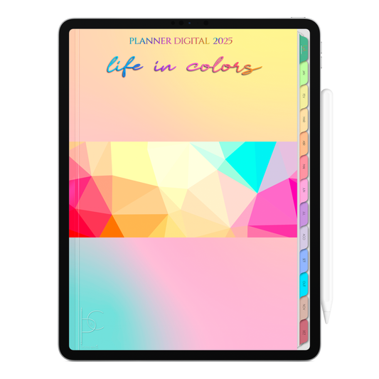 Planner Digital Vertical Life In Colors 2025 Padrões Geométricos pt-BR • Para iPad e Tablet Android • Download Imediato