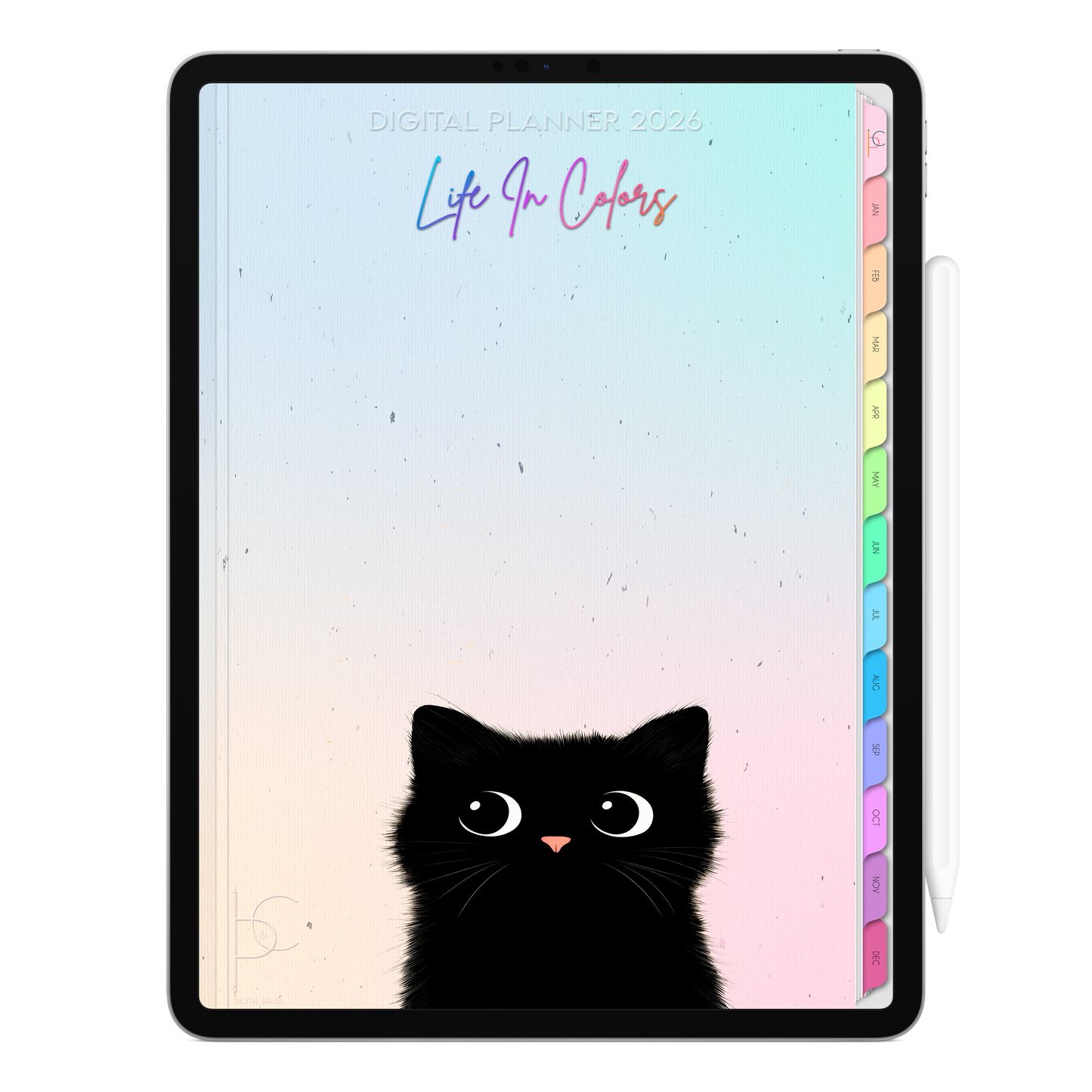 Digital Planner 2026 Vertical Life In Colors Moon Cat ENG • For iPad and Android Tablet • Immediate Download