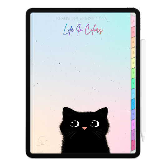 Digital Planner 2026 Vertical Life In Colors Moon Cat ENG • For iPad and Android Tablet • Immediate Download