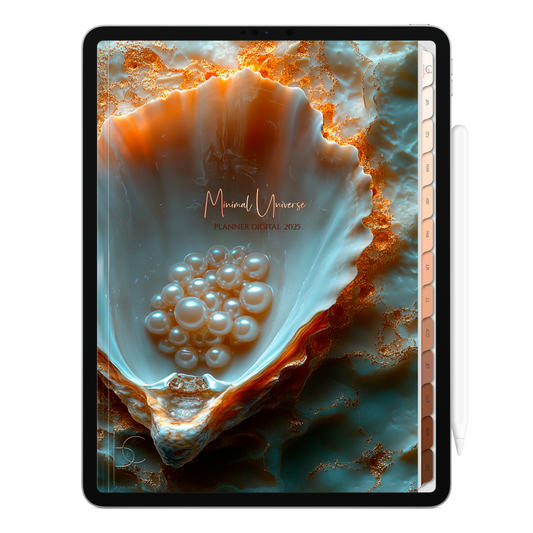 Planner Digital Vertical Minimal Universe 2025 Fascínio por Pérolas pt-BR • Para iPad e Tablet Android • Download Imediato