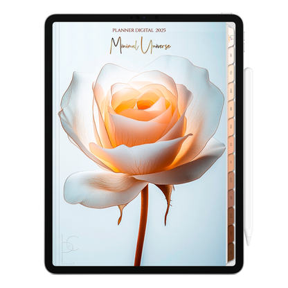 Planner Digital Vertical Minimal Universe 2025 Flor de Marfim pt-BR • Para iPad e Tablet Android • Download Imediato