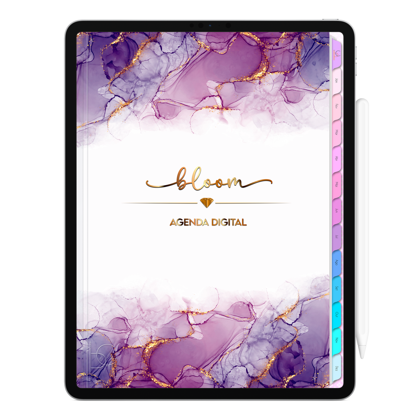 Agenda Digital Permanente Não Datada Bloom Mármore Gold • Para iPad e Tablet Android • Download Imediato