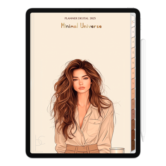 Planner Digital Vertical Minimal Universe 2025 Beleza Castanha pt-BR • Para iPad e Tablet Android • Download Imediato