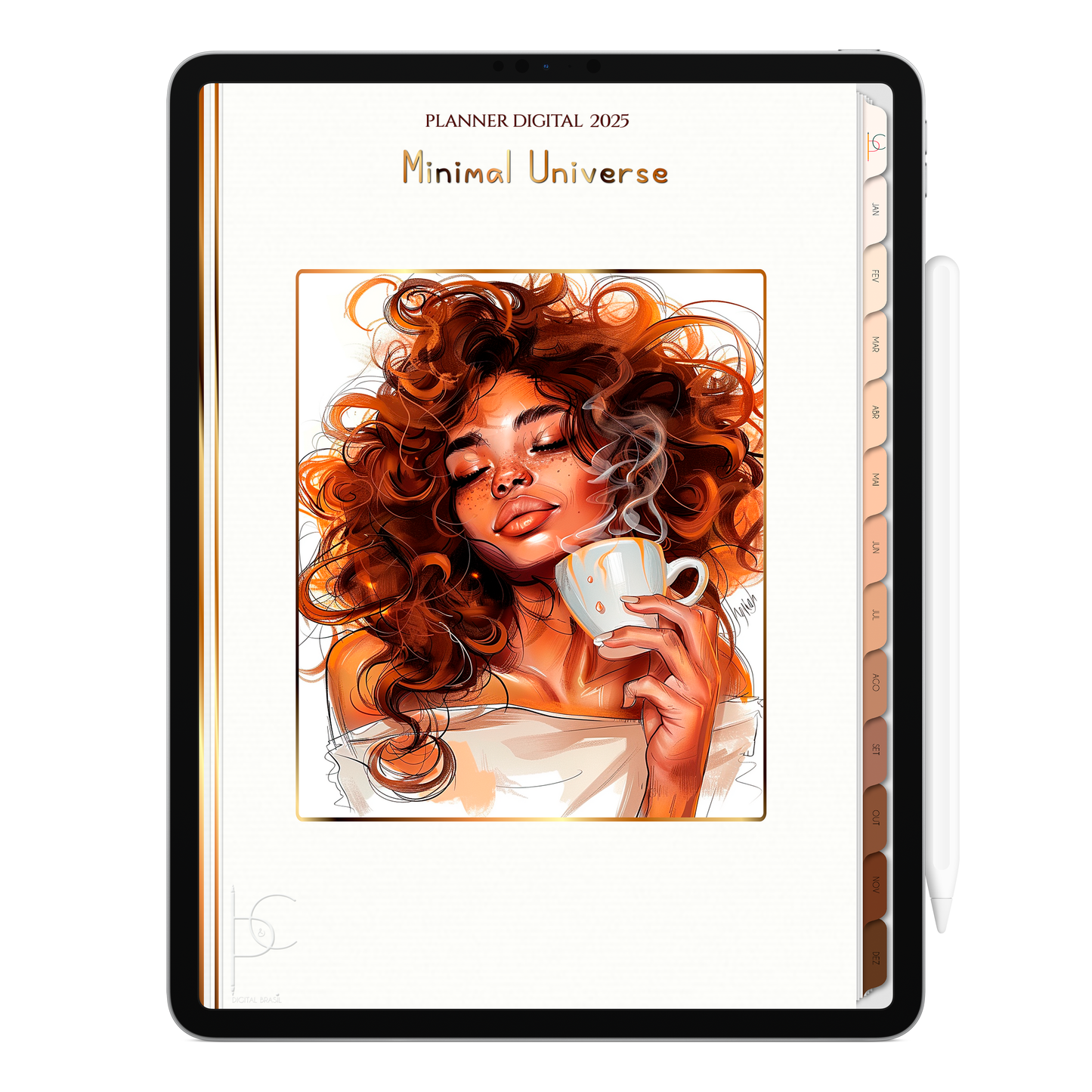 Planner Digital Vertical Minimal Universe 2025 Rotina Doce Café pt-BR • Para iPad e Tablet Android • Download Imediato