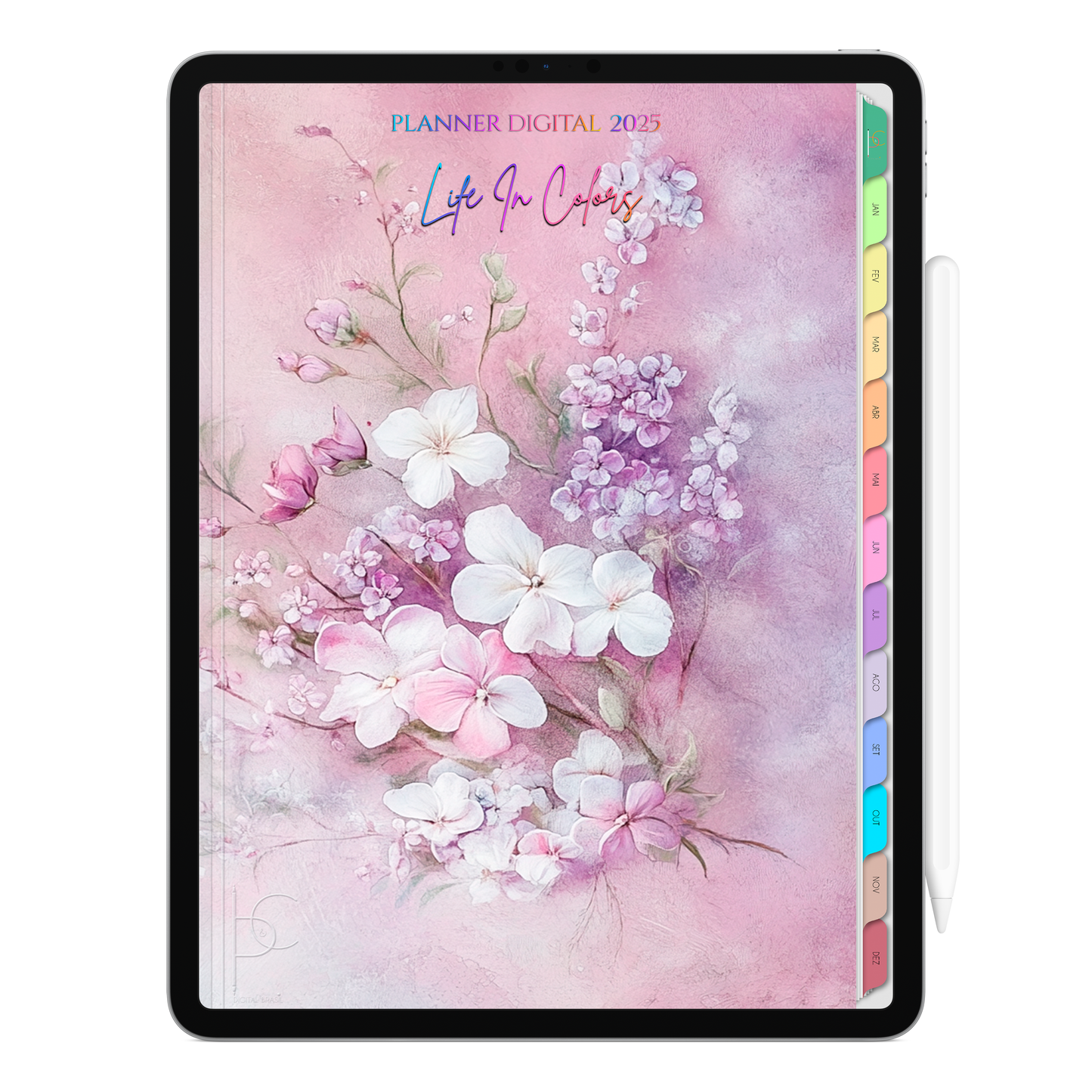 Planner Digital Vertical Life In Colors 2025 Amor em Flores pt-BR • Para iPad e Tablet Android • Download Imediato