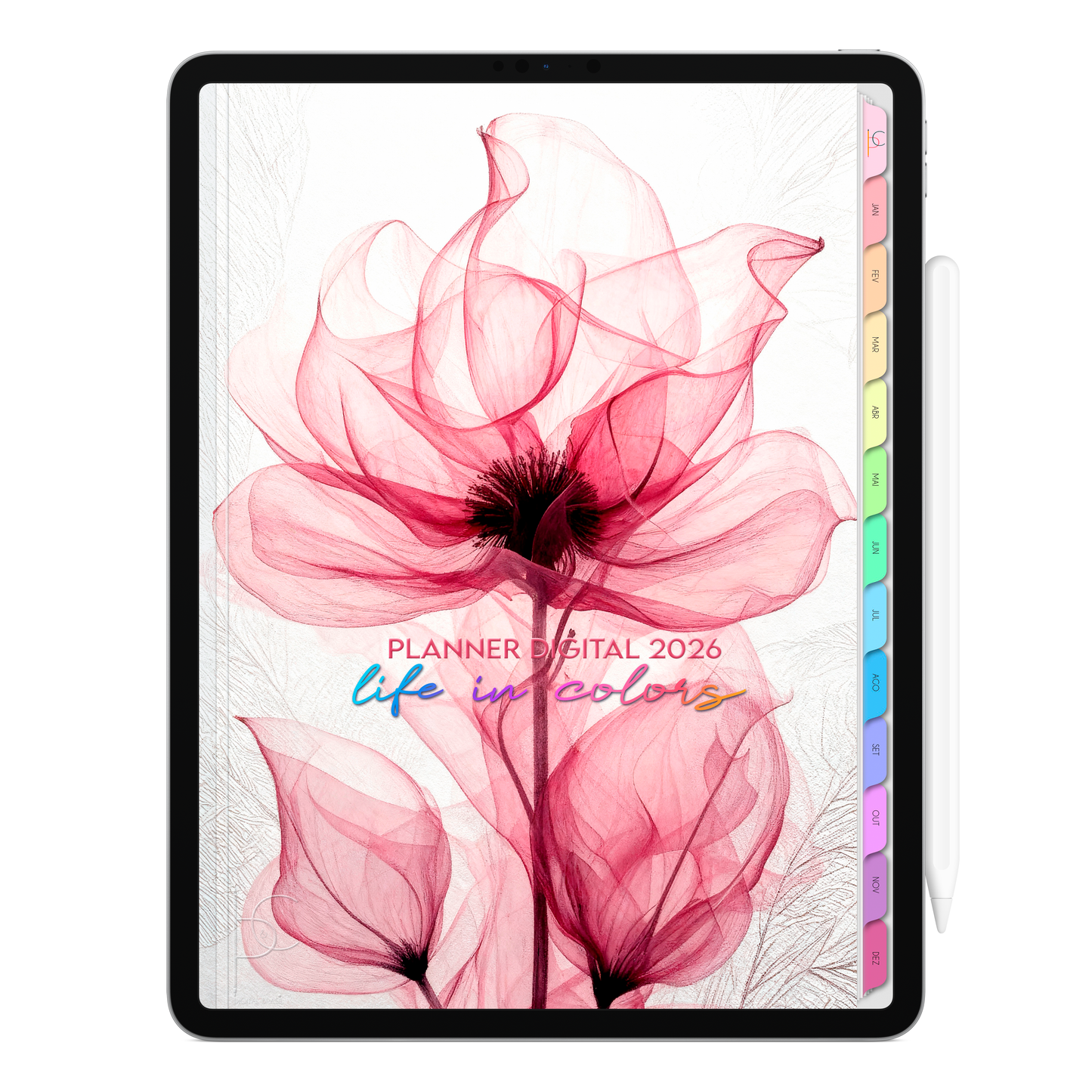 Planner Digital 2026 Vertical Life In Colors Sussurro Floral pt-BR • Para iPad e Tablet Android • Download Imediato