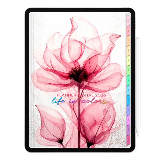 Planner Digital 2026 Vertical Life In Colors Sussurro Floral pt-BR • Para iPad e Tablet Android • Download Imediato