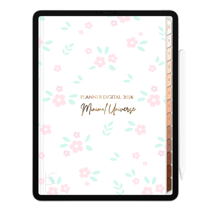 Planner Digital 2026 Vertical Minimal Universe Delicadeza Floral pt-BR • Para iPad e Tablet Android • Download Imediato