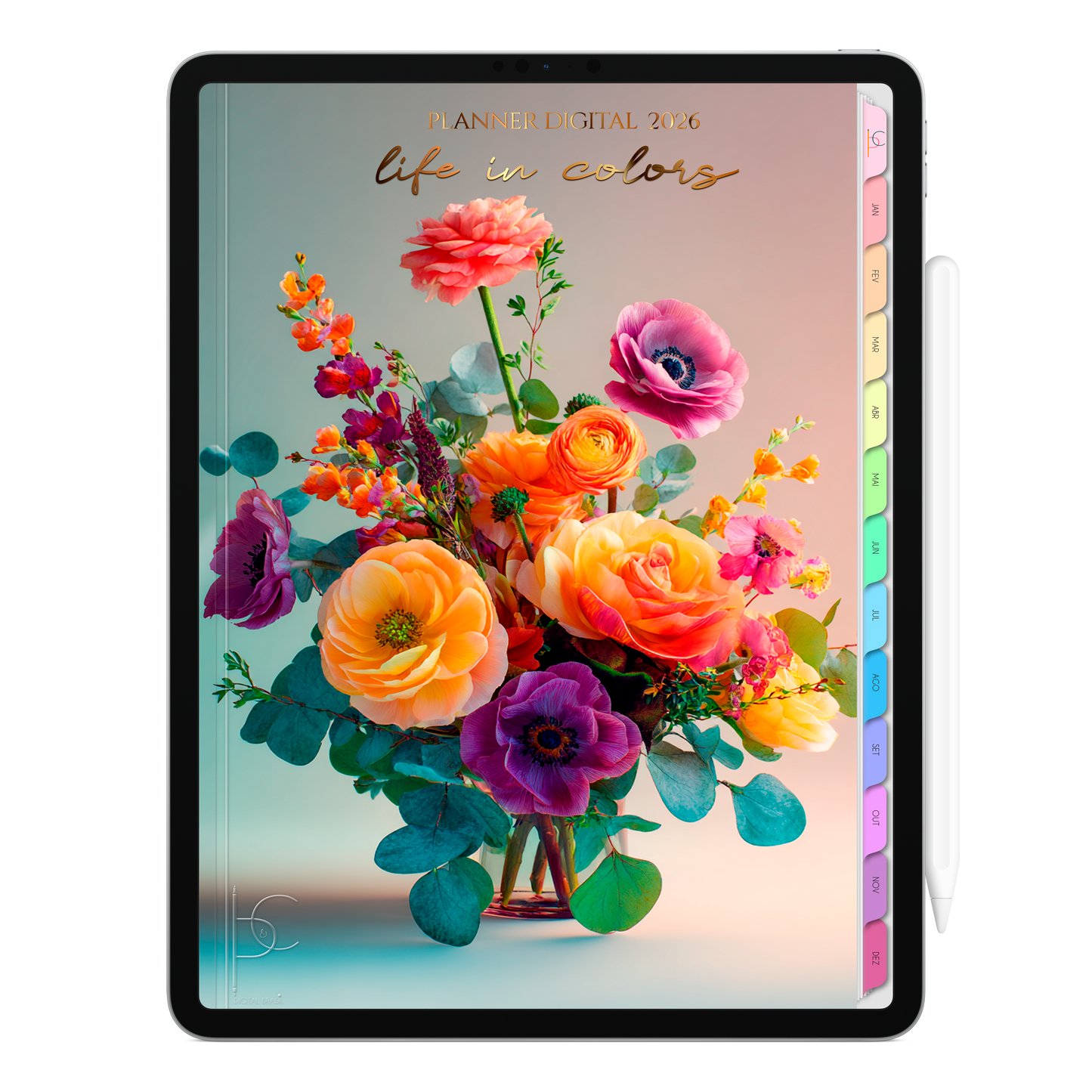 Planner Digital 2026 Vertical Life In Colors Elegância Serena pt-BR • Para iPad e Tablet Android • Download Imediato