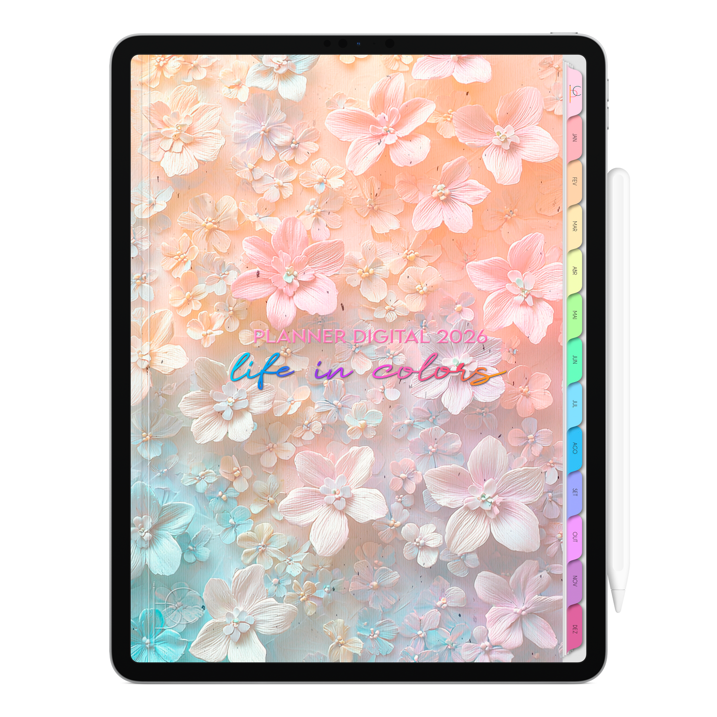 Planner Digital 2026 Vertical Life In Colors Delicadeza Dourada pt-BR • Para iPad e Tablet Android • Download Imediato