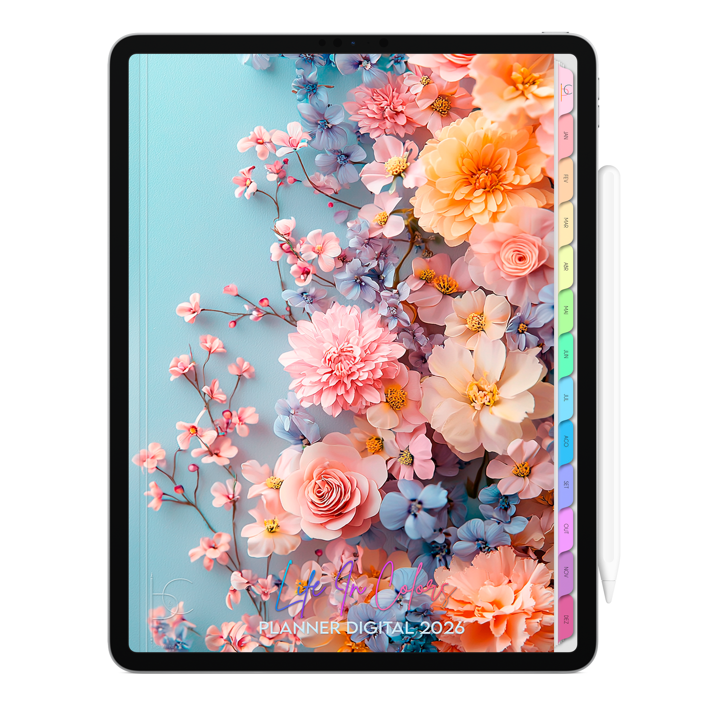 Planner Digital 2026 Vertical Life In Colors Ternura Floral pt-BR • Para iPad e Tablet Android • Download Imediato