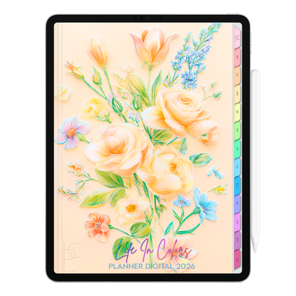 Planner Digital 2026 Vertical Life In Colors Aquarela Floral pt-BR • Para iPad e Tablet Android • Download Imediato