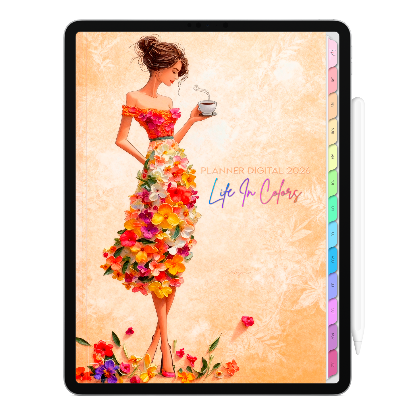 Planner Digital 2026 Vertical Life In Colors Feminilidade Serena pt-BR • Para iPad e Tablet Android • Download Imediato