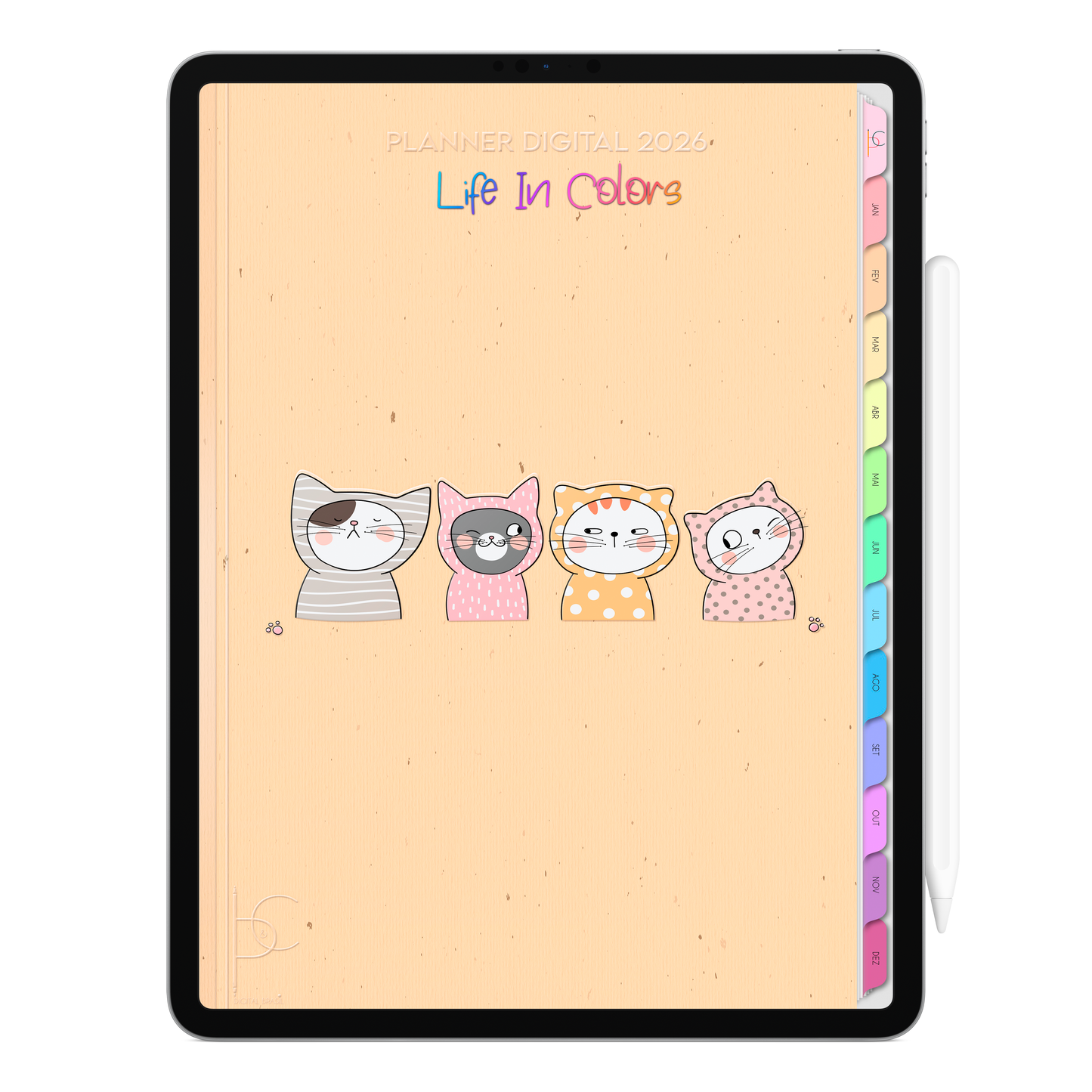 Planner Digital 2026 Vertical Life In Colors Amor e Fofura pt-BR • Para iPad e Tablet Android • Download Imediato