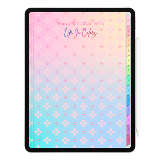 Planner Digital 2026 Vertical Life In Colors Rosas em Calmaria pt-BR • Para iPad e Tablet Android • Download Imediato