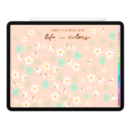 Planner Digital 2026 Horizontal Life In Colors Promessas em Flor pt-BR • Para iPad e Tablet Android • Download Imediato