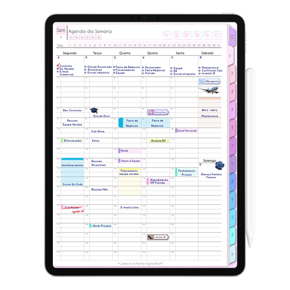 Página Agenda da Semana Não datado da Agenda Digital Permanente para organização de compromissos, tarefas, prioridades e produtividade da semana.
Layout vertical com início na segunda-feira e horários diários 5hrs até 23hrs, ideal para agendar compromissos, rotina equilibrada e tarefas semanais.