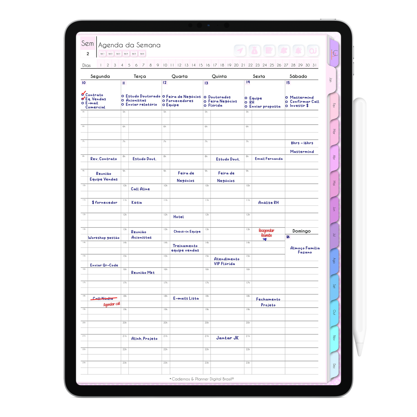 Página Agenda da Semana Não datado minimalista para profissionais que agendam horários com início na segunda-feira e horários diários 5hrs até 23hrs, ideal para agendar compromissos, rotina equilibrada e tarefas semanais. Google Agenda, Apple Calendar e IA Soli da Agenda Digital.