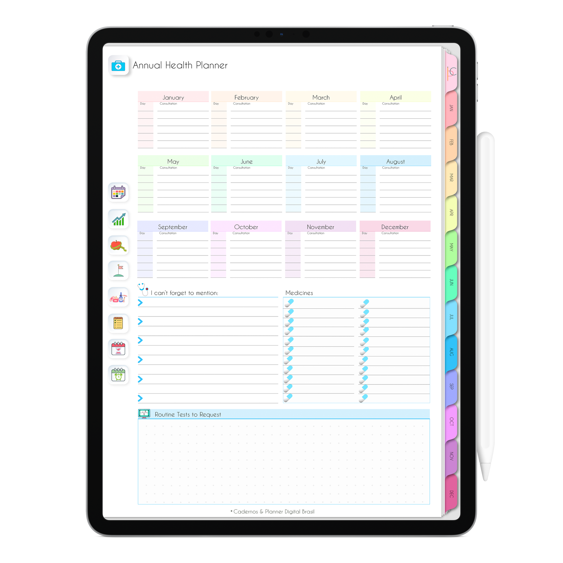 Life In Colors Digital Planner 2026 for iPad and tablet with monthly, weekly and daily planning pages plus meal planner and wellness tracking sections.