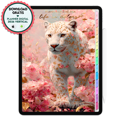 Download grátis do Planner Digital 2026  coleção Life In Colors para planejar o ano de 2026 no iPad com app GoodNotes ou Tablet com o app Notein. Tablet da Samsung