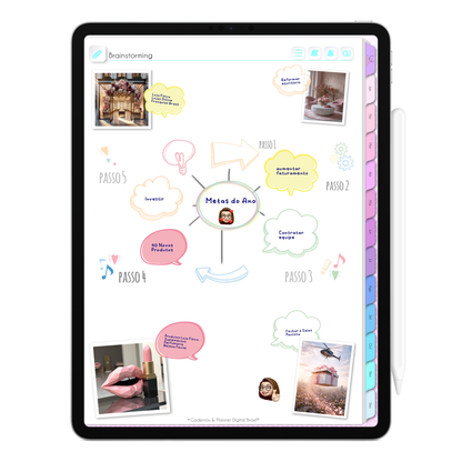 Espaço livre para Brainstorming e mapas mentais na Agenda Digital Permanente, perfeito para capturar ideias no ritmo dos pensamentos.