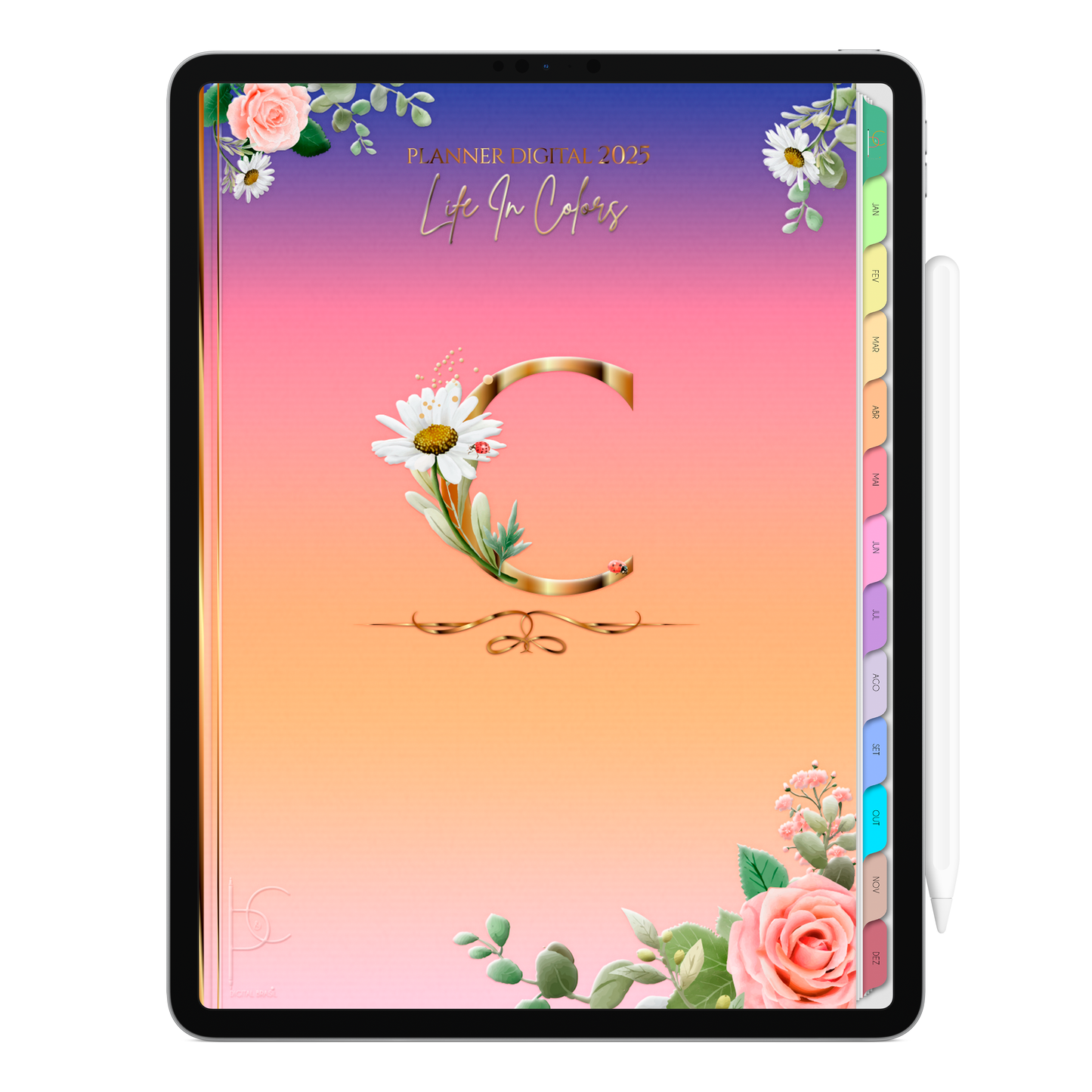 Planner Digital Vertical Life In Colors 2025 Inicial C pt-BR • Para iPad e Tablet Android • Download Imediato