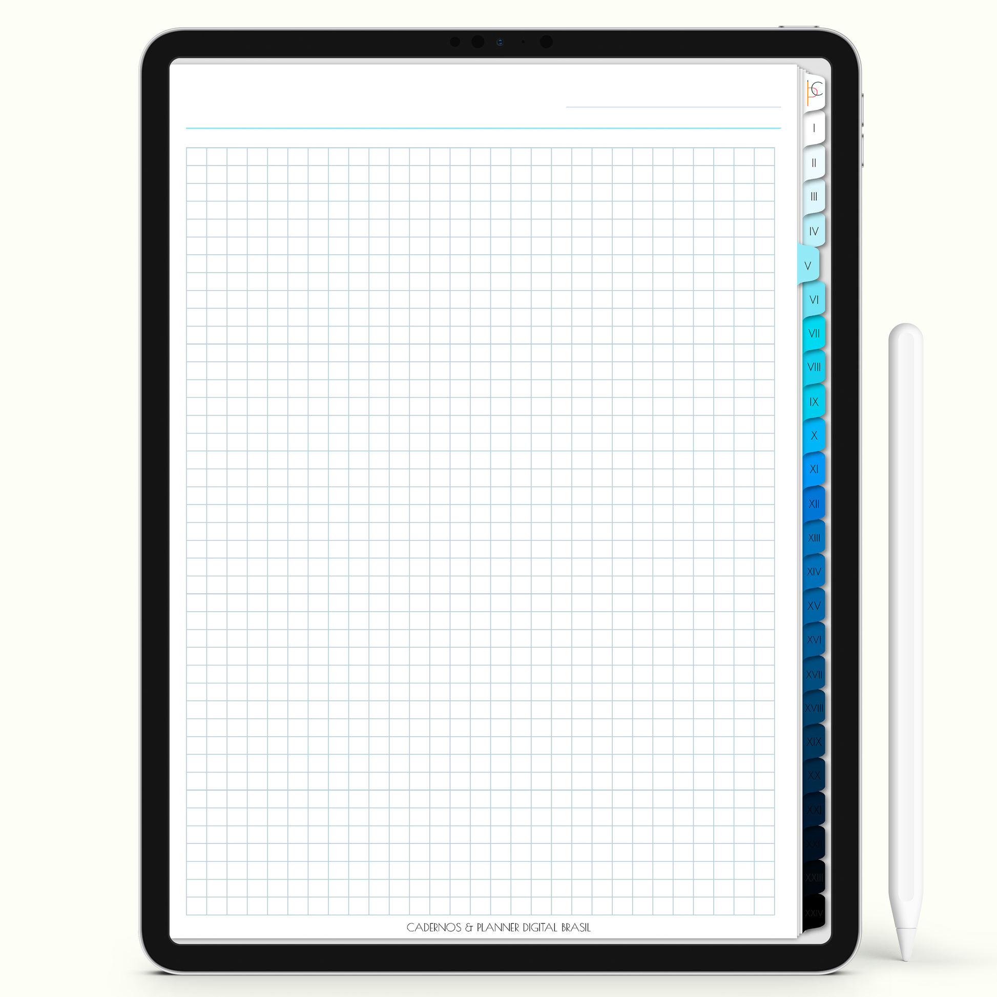 Caderno Digital 24 Matérias - página quadriculada, caderno digital para iPad e Tablet Android. Cadernos & Planner Digital Brasil