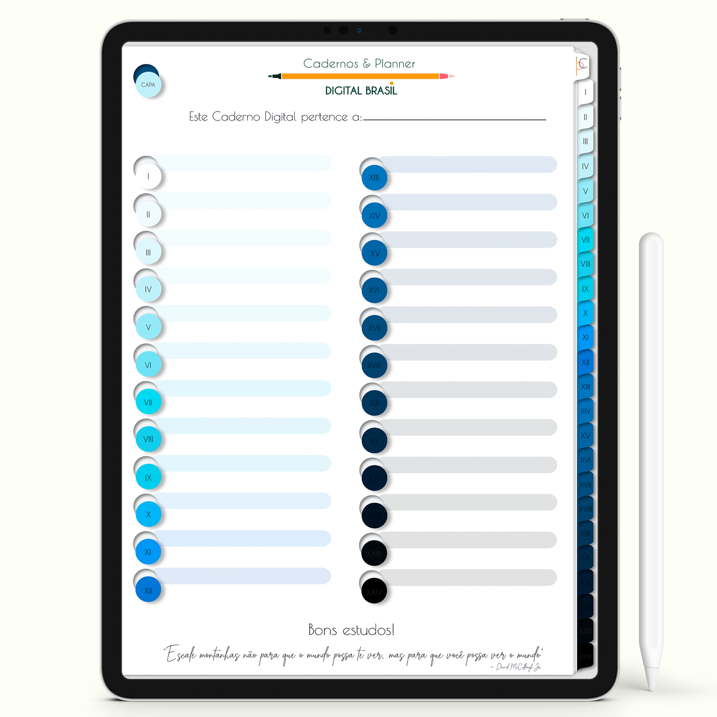 Caderno Digital Blue Science 24 Matérias • Para iPad e Tablet Android • Download instantâneo • Sustentável