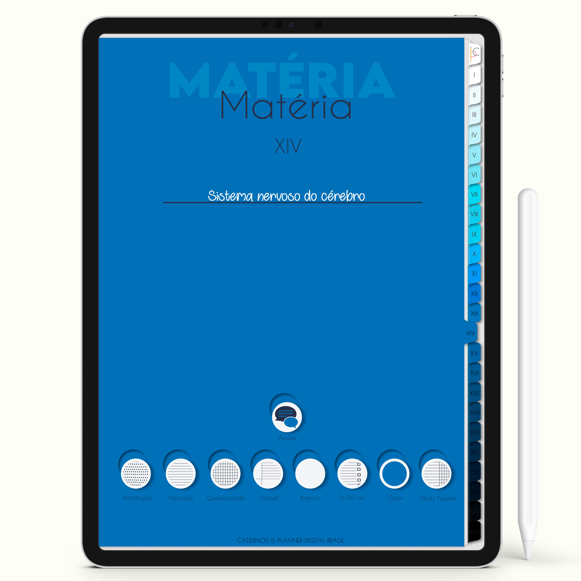 Caderno Digital 24 Matérias - Capa da Matéria para iPad e Tablet Android. Cadernos & Planner Digital Brasil