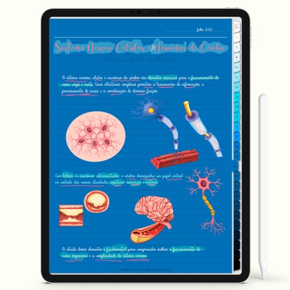 Caderno Digital 24 Matérias - página pautada color para iPad e Tablet Android. Cadernos & Planner Digital Brasil