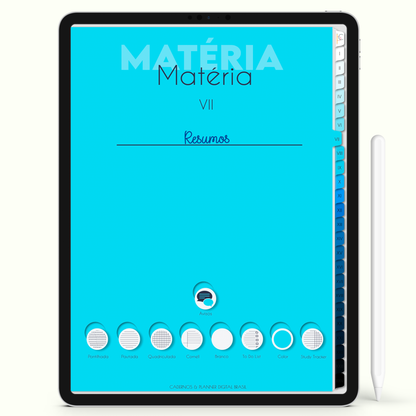 Caderno Digital 24 Matérias - página pautada color do caderno digital para iPad e Tablet Android. Cadernos & Planner Digital Brasil