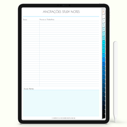 Caderno Digital 24 Matérias - anotações study notes, caderno digital para iPad e Tablet Android. Cadernos & Planner Digital Brasil