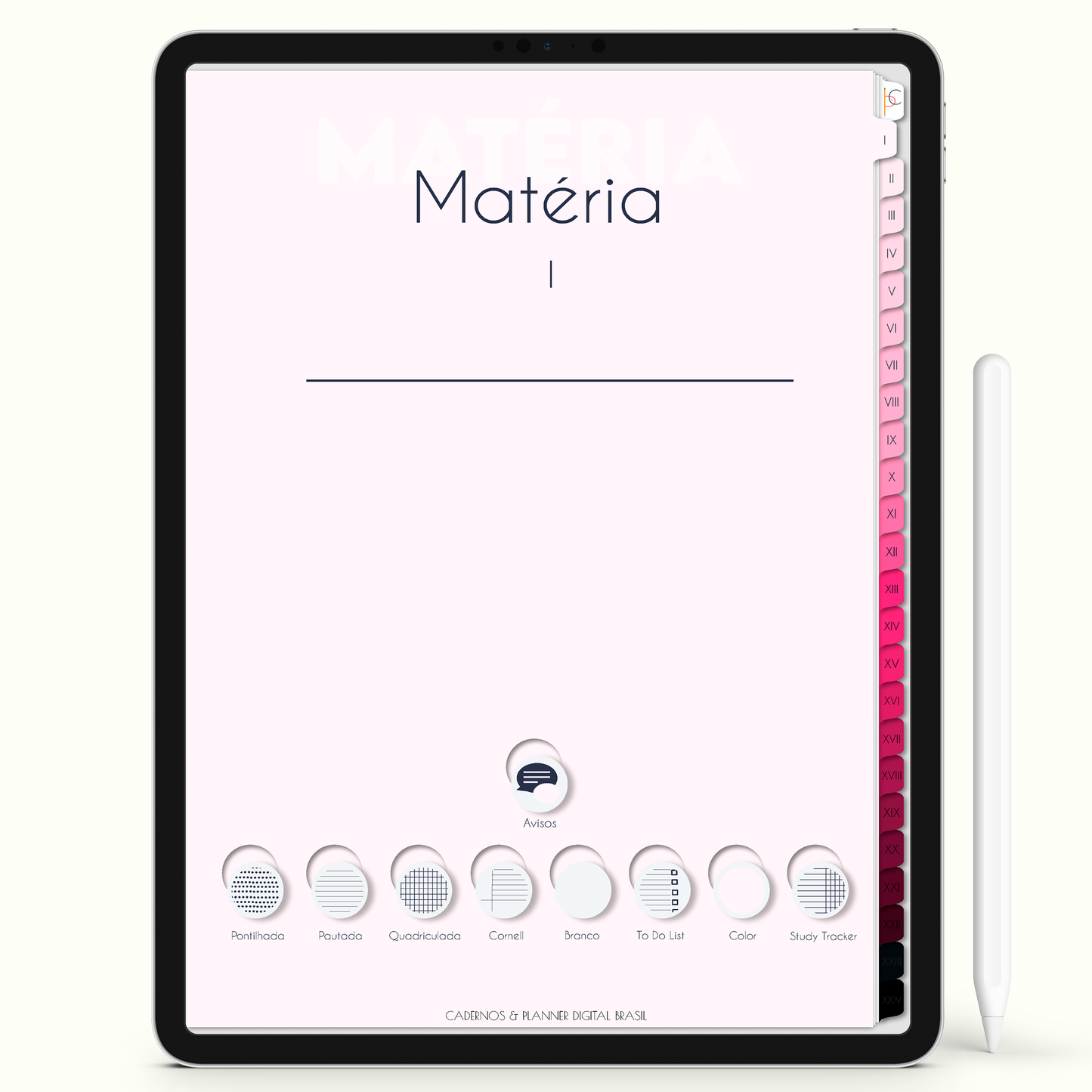 Caderno Digital Blush 24 Matérias - Capa de Matéria do Caderno Digital para iPad e Tablet Android. Cadernos & Planner Digital Brasil