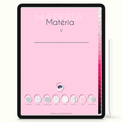 Caderno Digital Blush 24 Matérias - Capa de Matéria do Caderno Digital para iPad e Tablet Android. Cadernos & Planner Digital Brasil