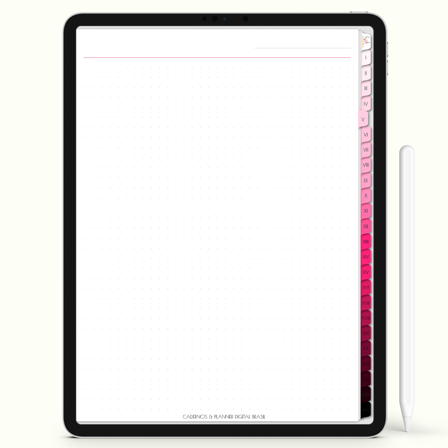 Caderno Digital Blush 24 Matérias - Página Pontilhada do Caderno Digital para iPad e Tablet Android. Cadernos & Planner Digital Brasil