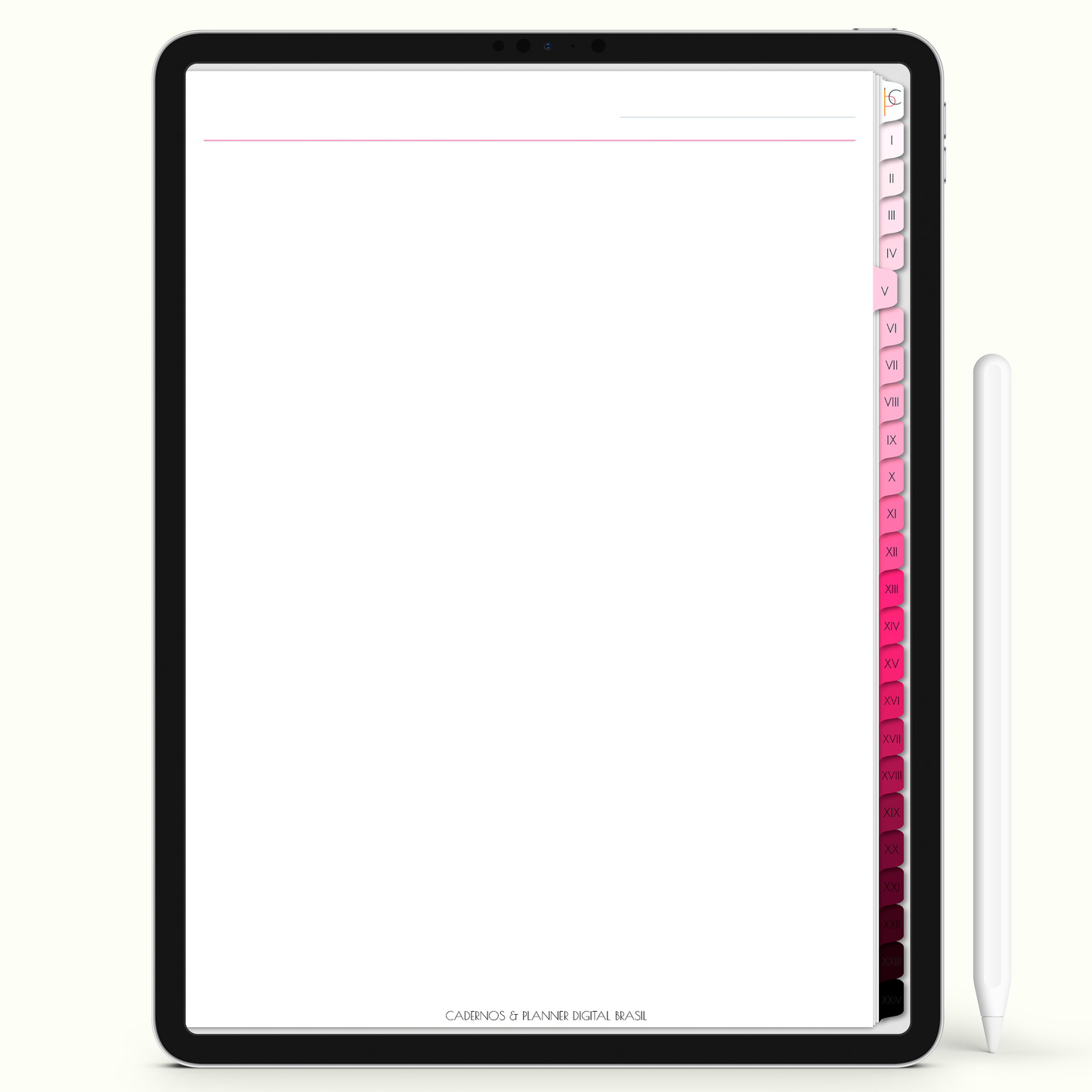 Caderno Digital Blush 24 Matérias - Página em Branco do Caderno Digital para iPad e Tablet Android. Cadernos & Planner Digital Brasil