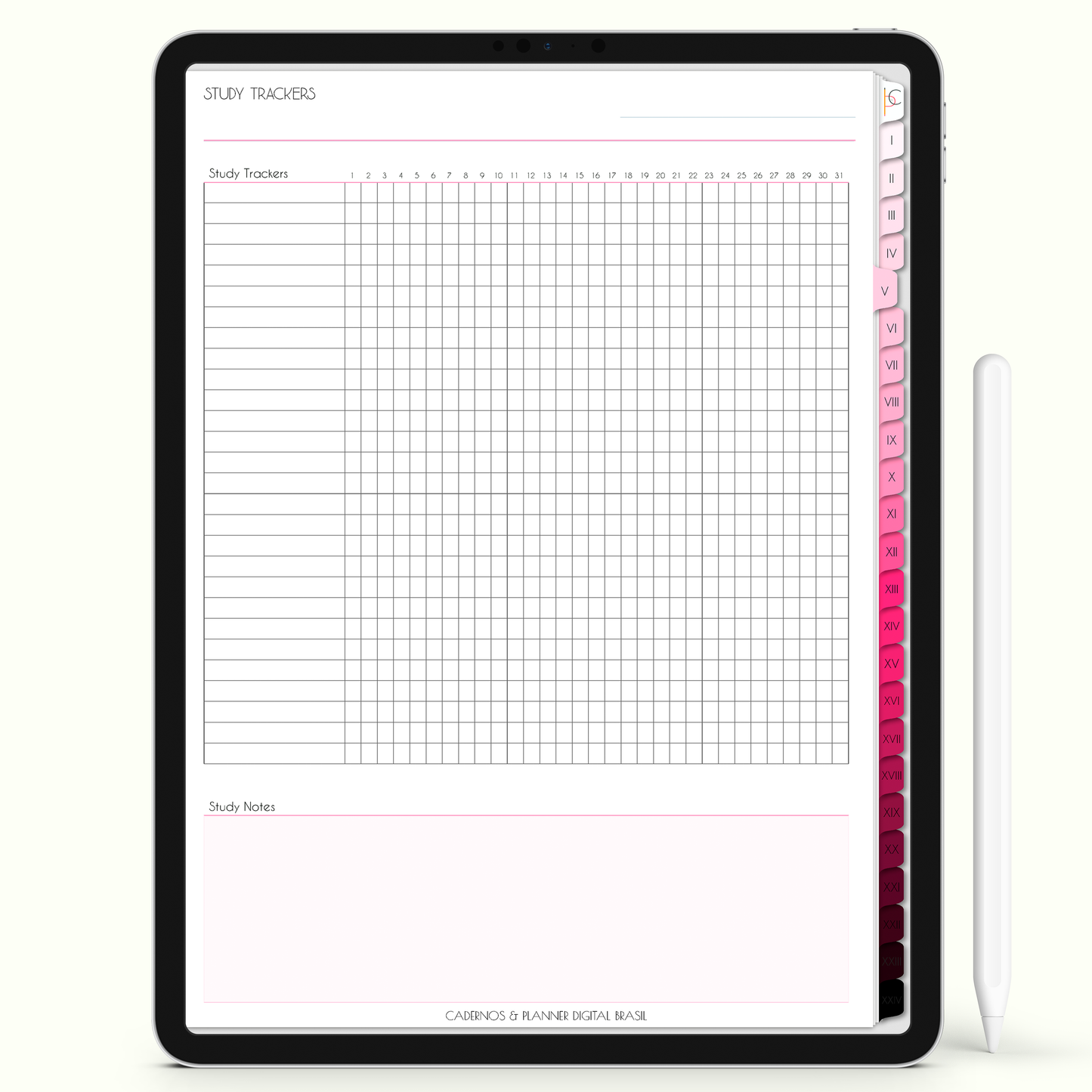 Caderno Digital Blush 24 Matérias - Study Tracker do Caderno Digital para iPad e Tablet Android. Cadernos & Planner Digital Brasil