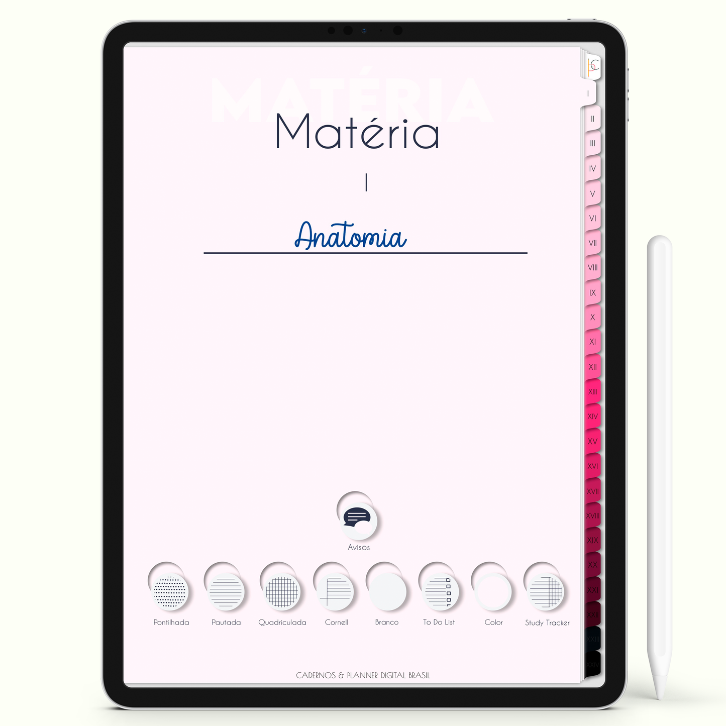 Caderno Digital Blush 24 Matérias - Capa da Matéria I do Caderno para iPad e Tablet Android. Cadernos & Planner Digital Brasil