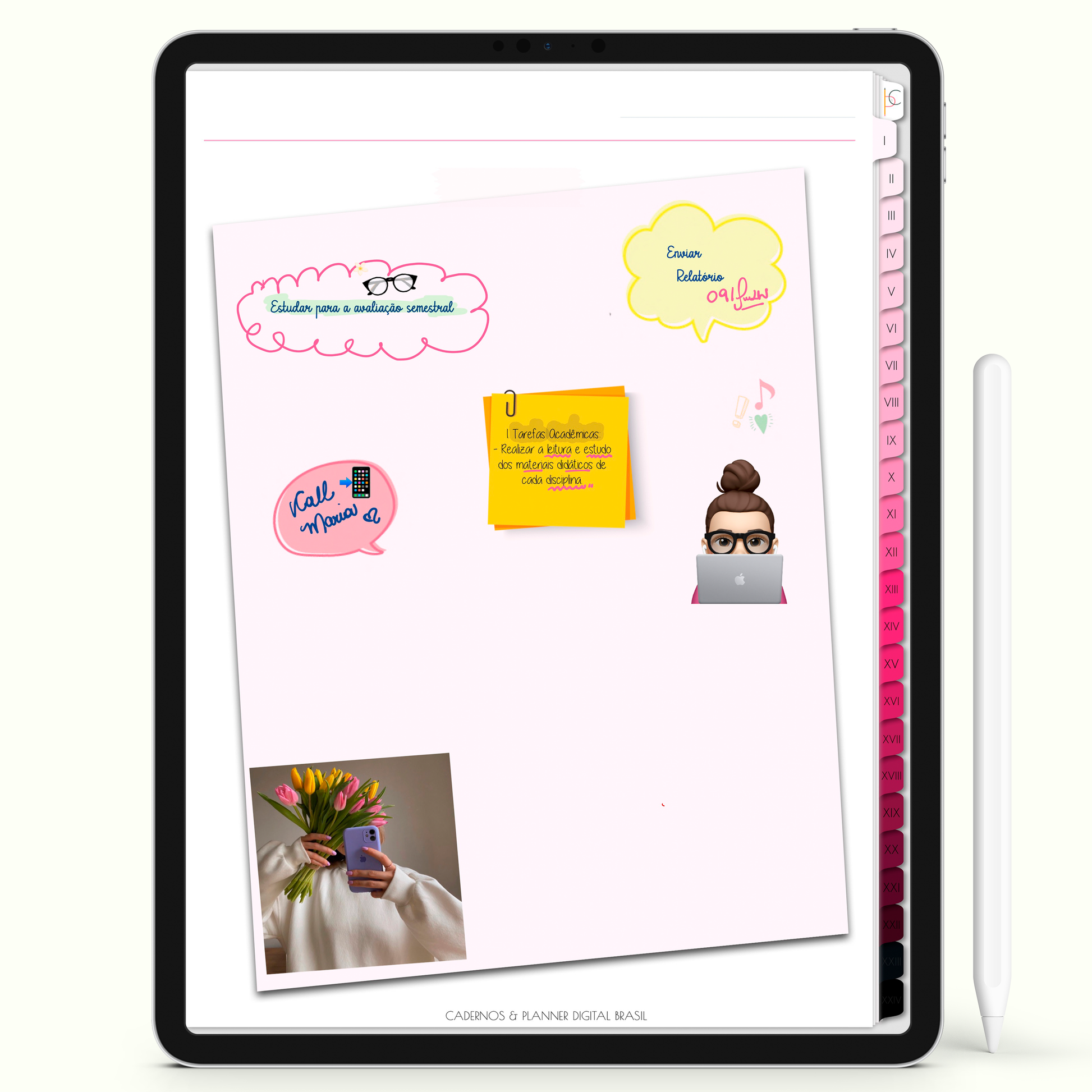 Caderno Digital Blush 24 Matérias - Quadro de avisos do Caderno para iPad e Tablet Android. Cadernos & Planner Digital Brasil