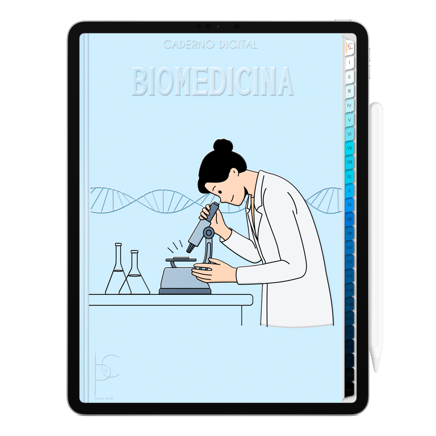 Caderno Digital Blue Biomedicina Observação e Descoberta 24 Matérias • Para iPad e Tablet Android • Download instantâneo • Sustentável