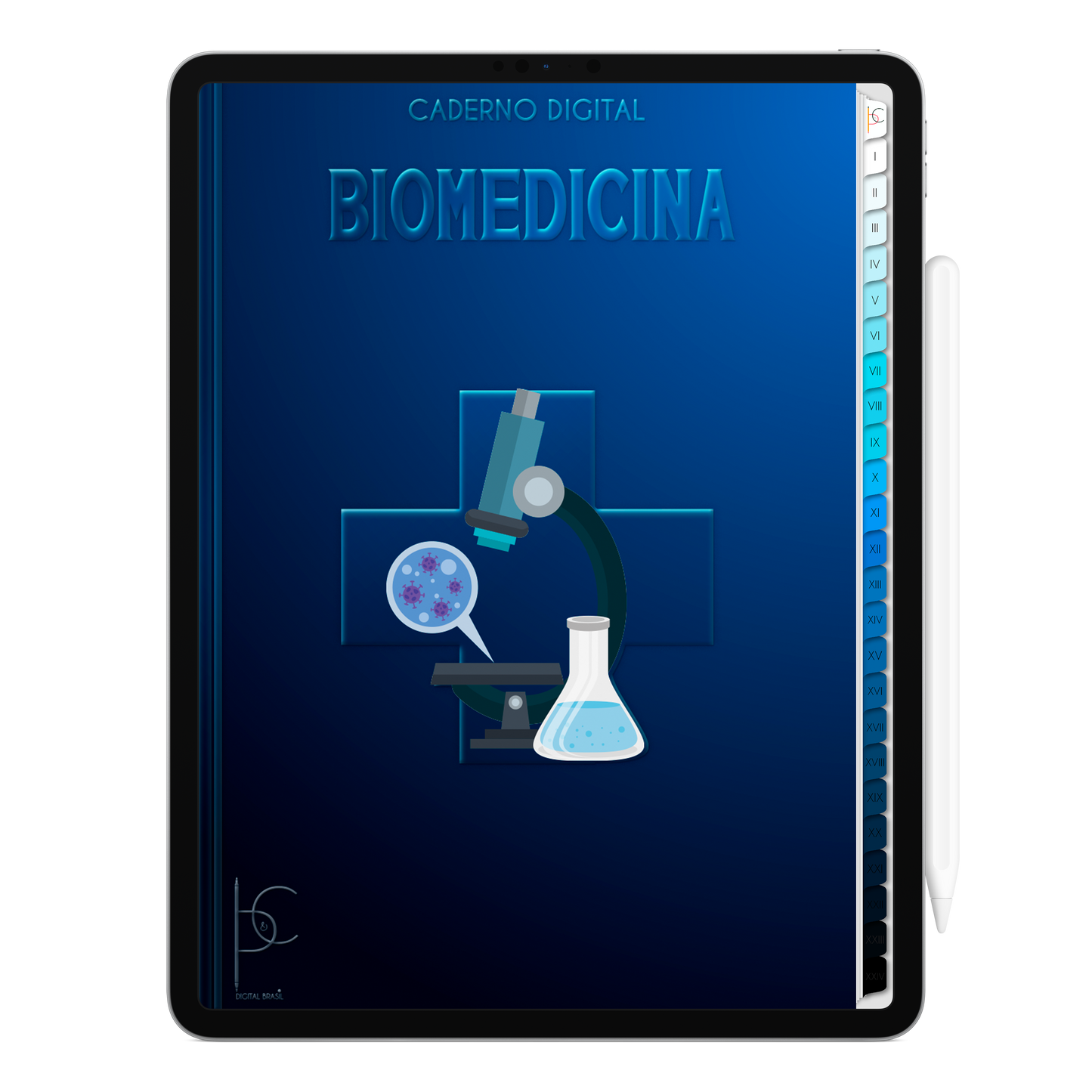 Caderno Digital Blue Biomedicina Base Científica 24 Matérias • Para iPad e Tablet Android • Download instantâneo • Sustentável