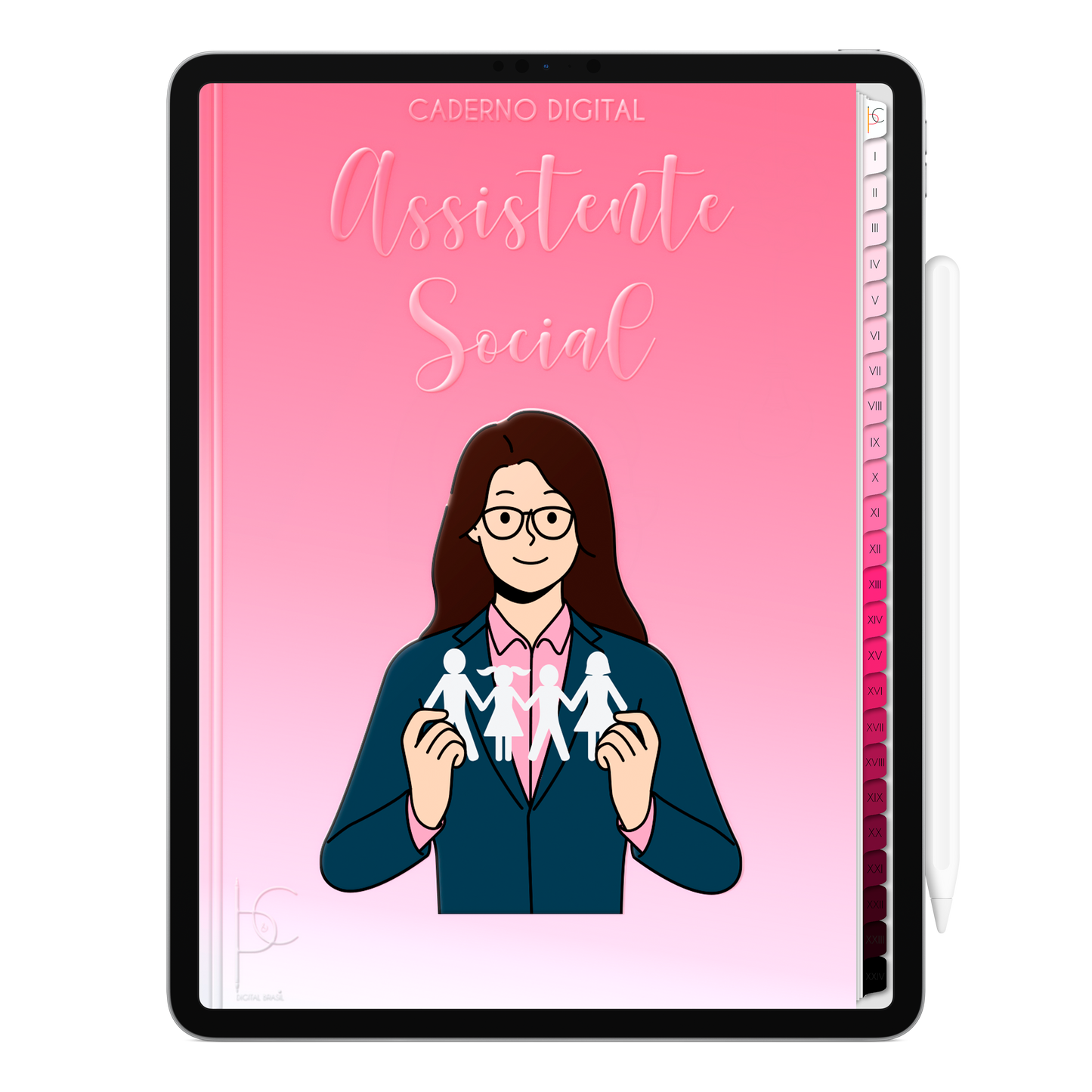 Caderno Digital Blush Assistente Social Amor em Família 24 Matérias • Para iPad e Tablet Android • Download instantâneo • Sustentável