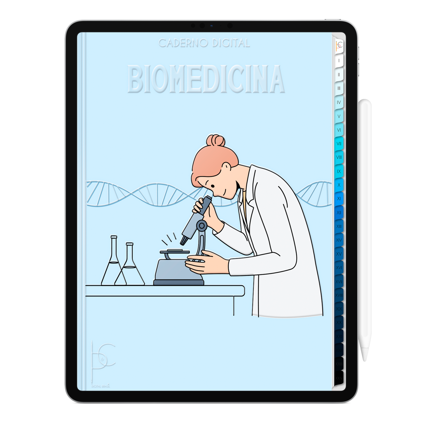 Caderno Digital Blue Biomedicina Dedicação á Ciência 24 Matérias • Para iPad e Tablet Android • Download instantâneo • Sustentável