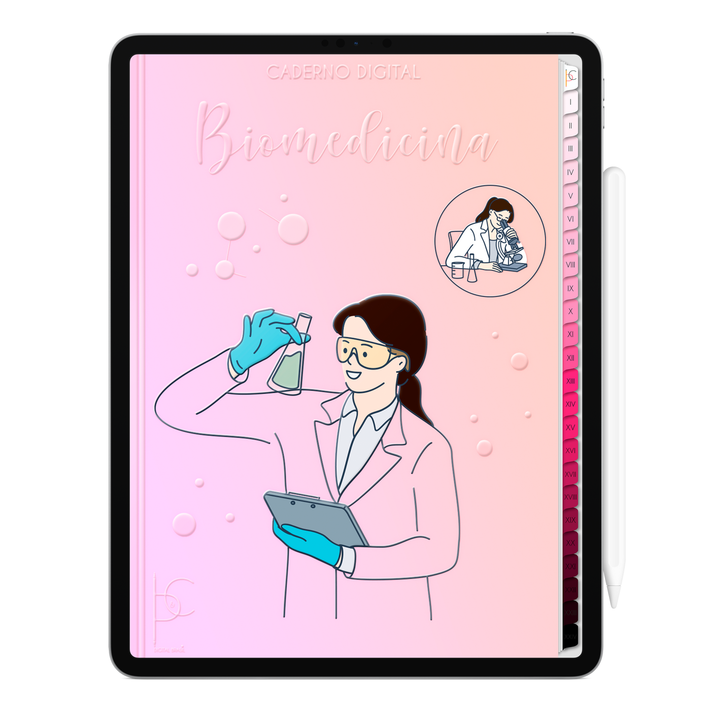 Caderno Digital Blush Biomedicina Prática de Laboratório 24 Matérias • Para iPad e Tablet Android • Download instantâneo • Sustentável