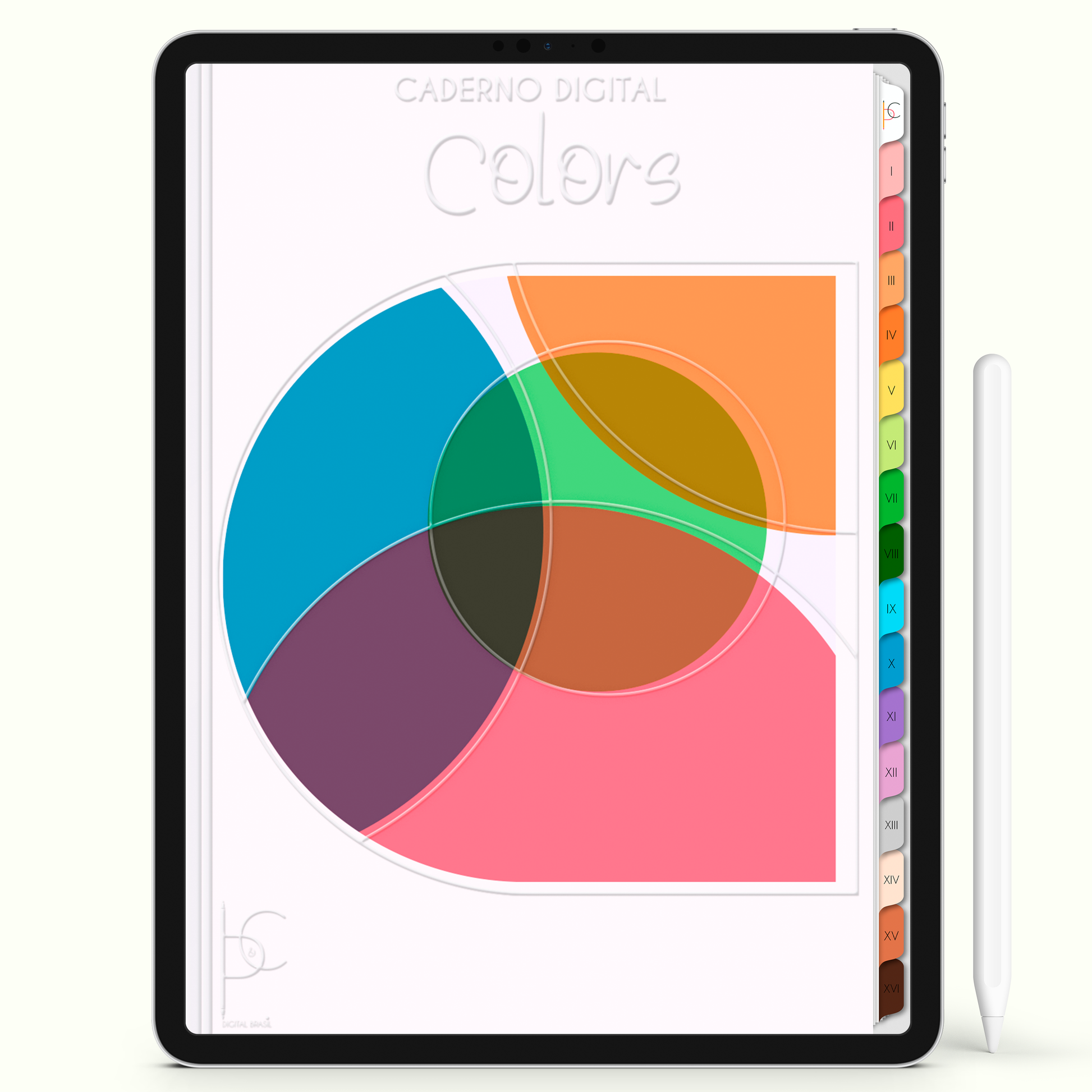 Caderno Digital Colors Study Circle 16 Matérias • Para iPad e Tablet Android • Download instantâneo • Sustentável