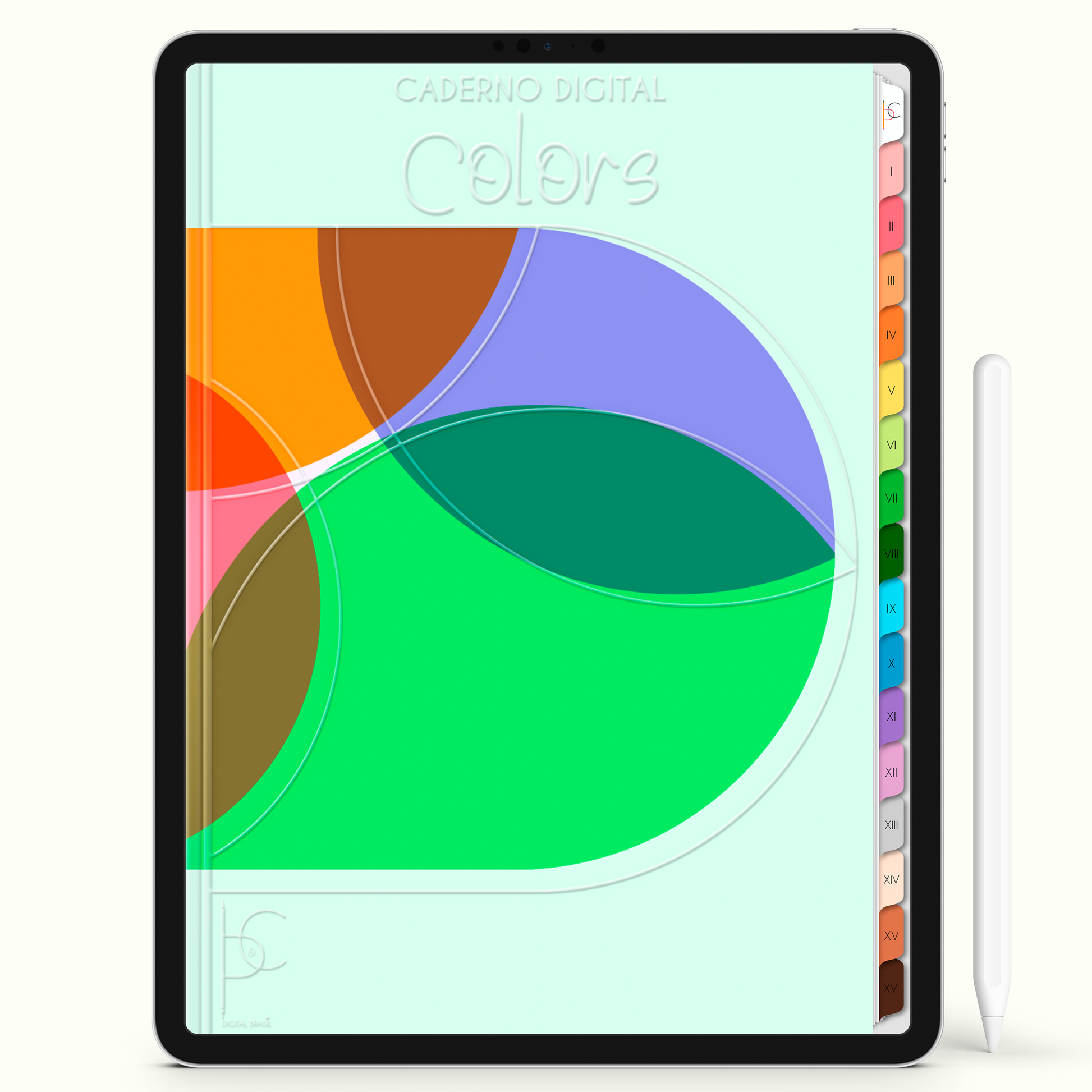Caderno Digital Colors Circle 16 Matérias • Para iPad e Tablet Android • Download instantâneo • Sustentável