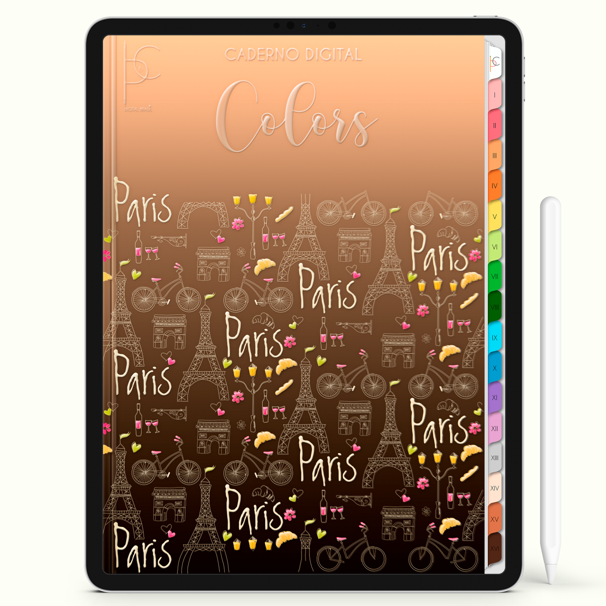 Caderno Digital Colors Study I Love Paris 16 Matérias • Para iPad e Tablet Android • Download instantâneo • Sustentável
