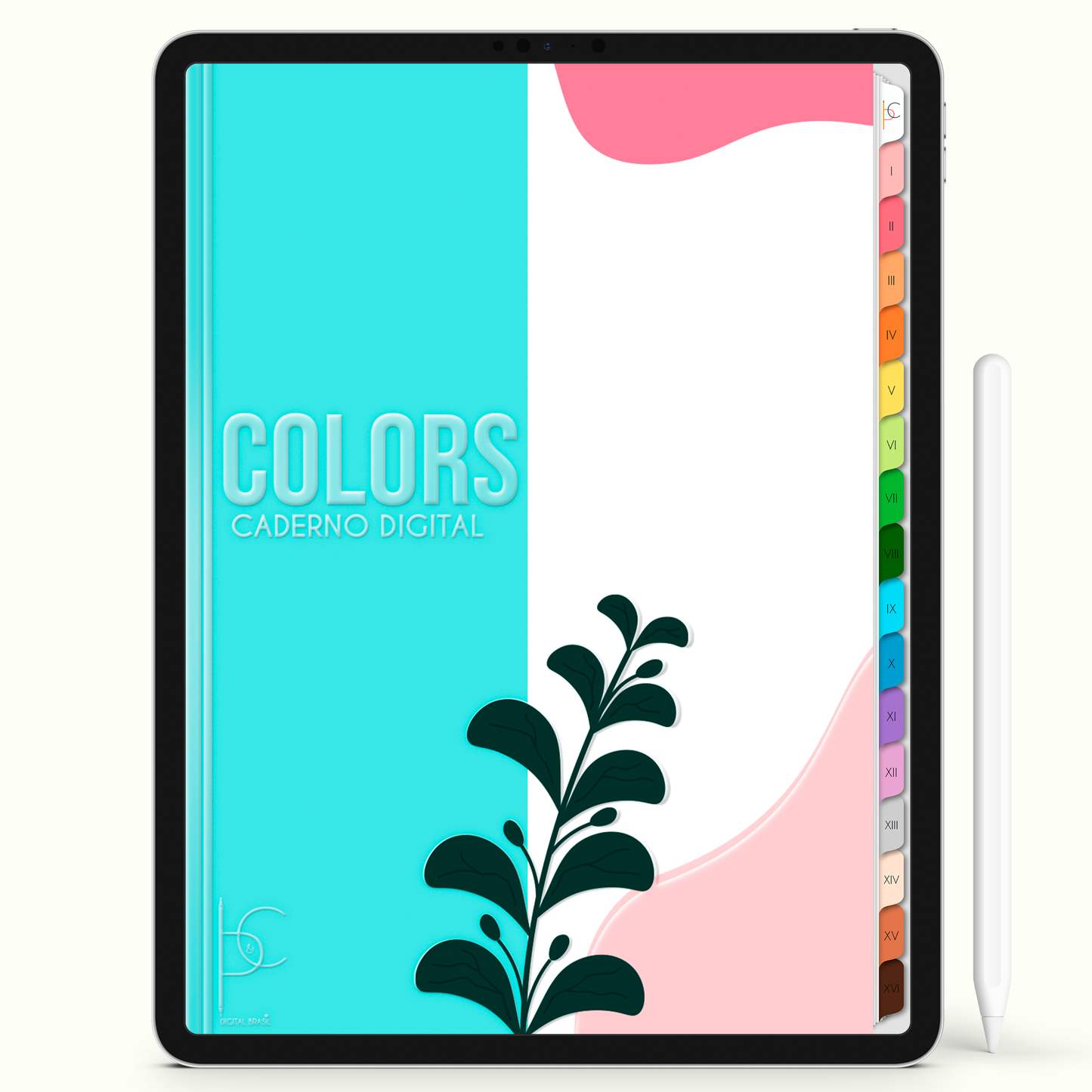 Caderno Digital Colors Flores ao Vento 16 Matérias • Para iPad e Tablet Android • Download instantâneo • Sustentável