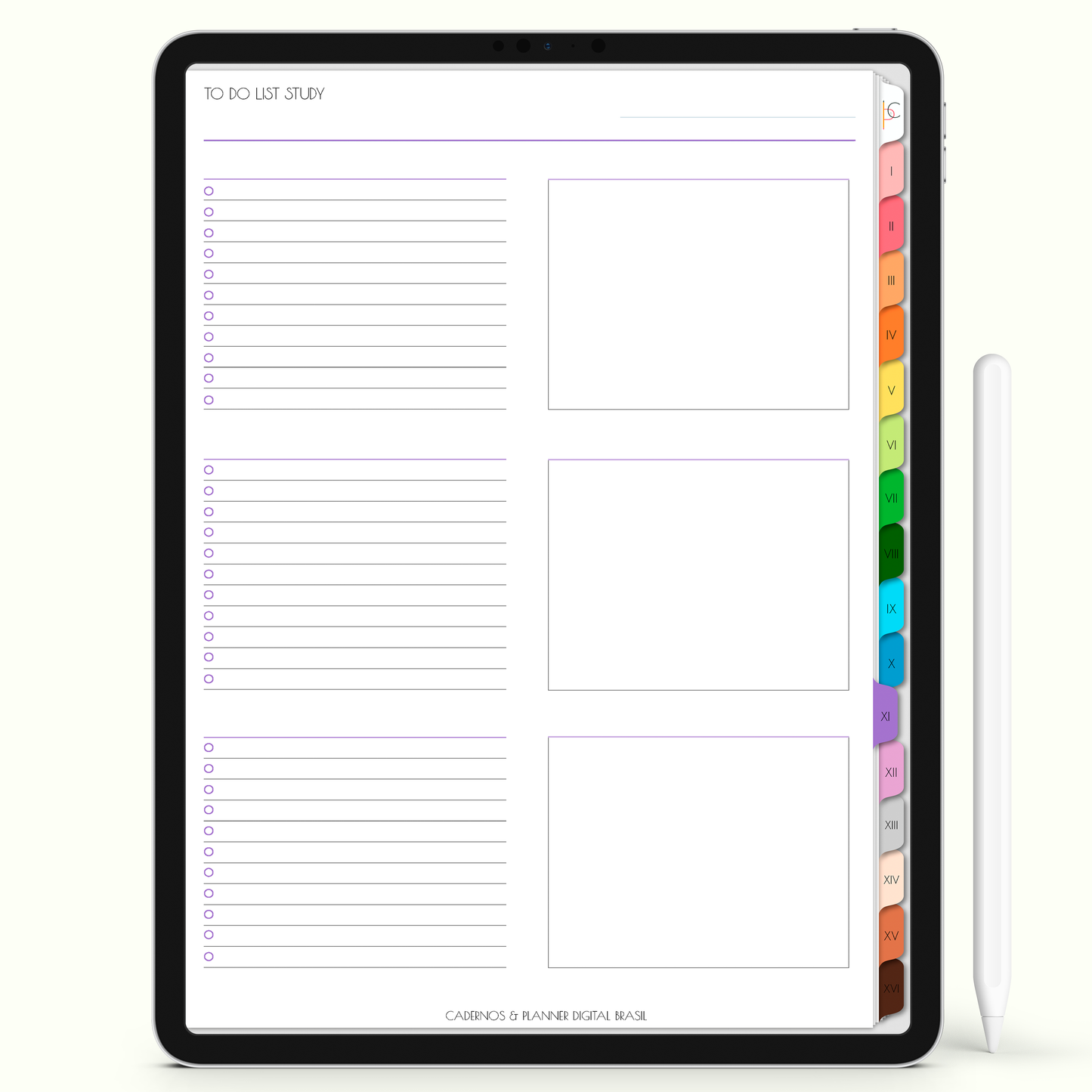 Caderno Digital Colors 16 Matérias - página To Do List para iPad e Tablet Android. Cadernos & Planner Digital Brasil